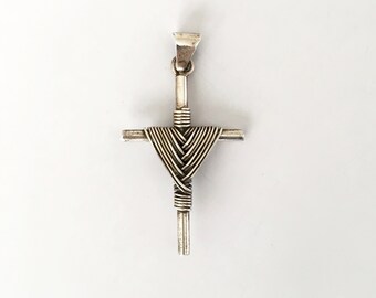Bold & Beautiful Silver Cross Highly Polished with Silver Wire Wrapped Ends