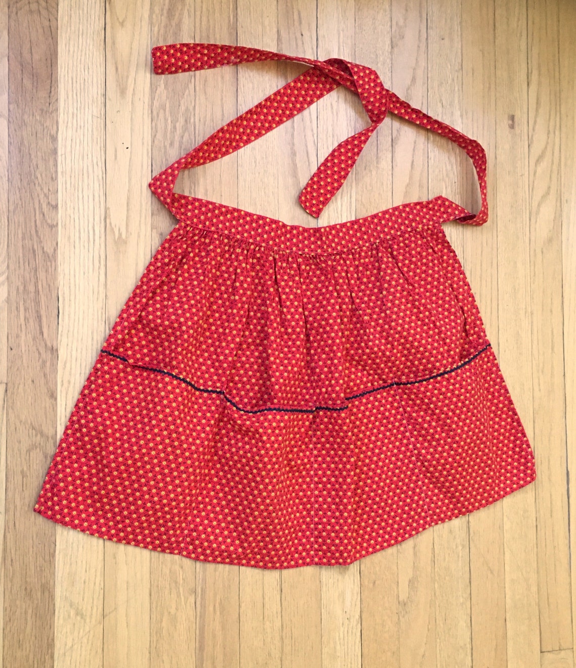 Vintage Waist Apron With Pockets Cotton Print Half Apron Etsy