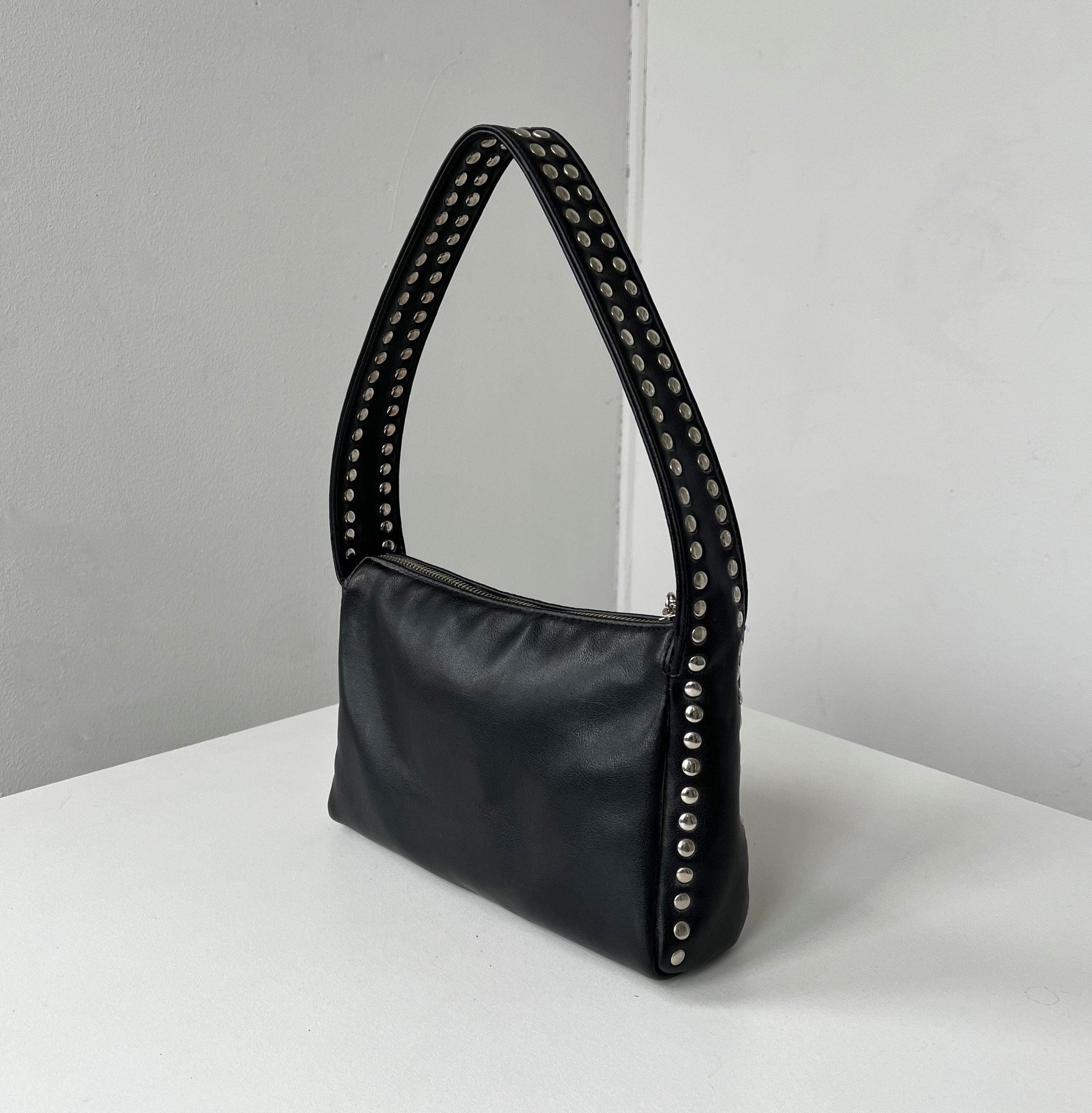 Vintage Nine West Black Studded Purse-shoulder Baguette -black 