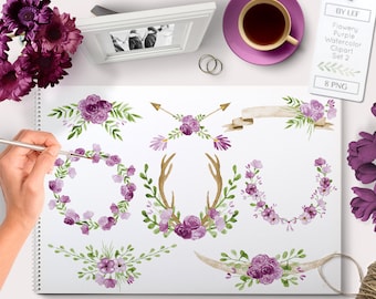 flower clipart, rustic clipart, wedding clipart, rustic clip art, floral wedding clipart, rustic floral clipart,  wreath clipart, antlers