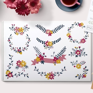 Vector wedding clipart, floral graphics, wreath clipart, laurel clipart, vector clipart, flower clipart, vector flowers, vector download