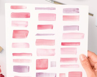 Watercolor Photoshop Brushes ABR and Pink or Purple bonus clipart. A set of 35 different brush strokes from real hand painted watercolour.