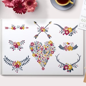 flower clipart, digital images, floral graphics, floral wreaths, floral antlers, flower arrows, wedding clipart, invite clipart, clip art