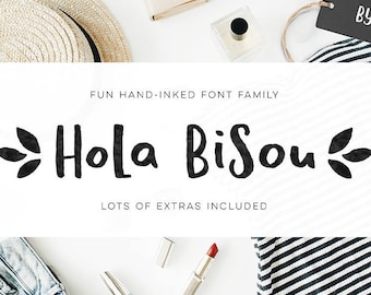hola bisou, handlettered font, lettering font, ink font, cute font, handmade font, handlettering font, fun font, kid font, craft font, kid,