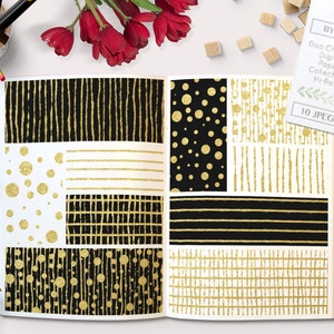 Gold Foil Digital Paper 5x7 - Gold Black & White, gold glam dots stripes  confetti moroccan faux gold printable invitation template 7005