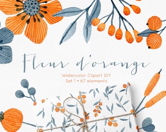 watercolor floral clipart, watercolor elements clipart, wedding clipart elements, watercolour flower graphics, hand painted clipart, diy
