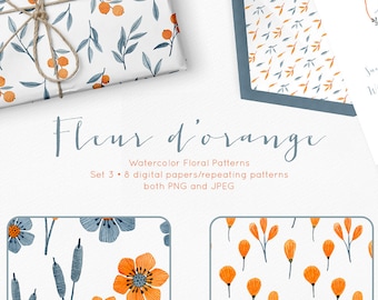 floral digital paper pack, repeating patterns, watercolor digital paper, watercolor flowers digital paper, digital paper flowers