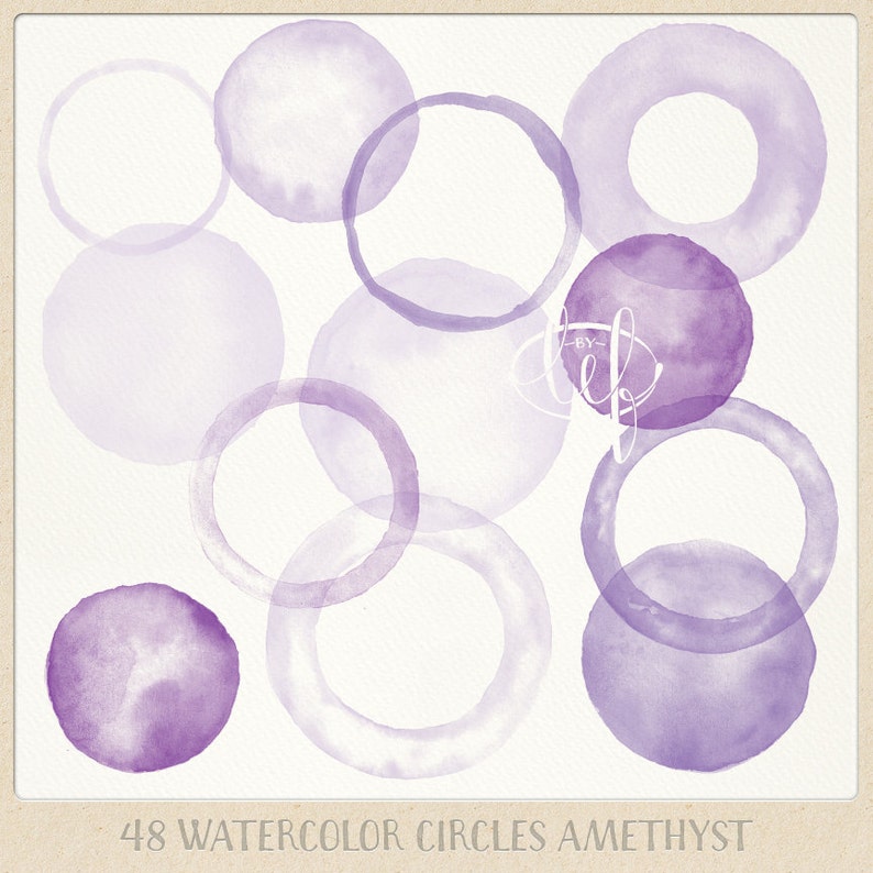 Watercolor clipart circles and frames 48 pc purple violet lavender. handpainted round clip art for blogs digital scrapbooking cards etc image 2