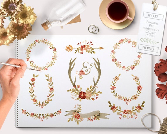 fall clipart, fall wreath, clipart wreaths, fall floral clipart, autumn clipart, autumn graphics, fall graphics, flower clipart, wreath