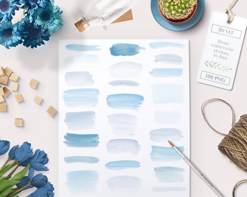 watercolor brush strokes clipart, blue watercolor clipart, logo clipart, paint clipart, watercolor graphics, brush clip art, painted clipart image 2