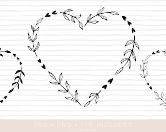 heart floral wreath svg cutfile • eps and png also included • laurel wreath clipart • silhouette and cricut compatible