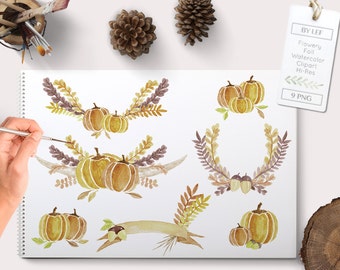 fall clipart, autumn clipart, pumpkin clip art, watercolor fall clipart watercolor pumpkin clipart, fall wreath clipart fall wreath graphics