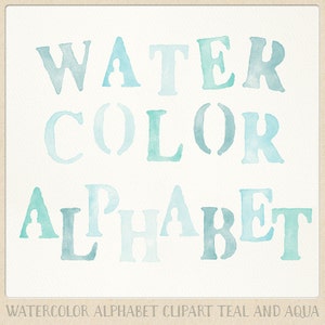 Watercolor alphabet clipart 104 pc mint teal aqua blue turquoise. hand painted clip art letters for design blogs cards printables wall art image 2