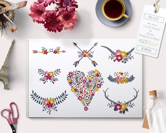 flower clipart, digital images, floral graphics, floral wreaths, floral antlers, flower arrows, wedding clipart, invite clipart, clip art