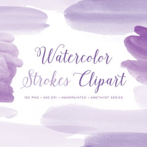 Watercolor purple clipart paint strokes. Perfect Graphics for banners, photo overlays and scrapbooking. Watercolour clip art Hand Painted