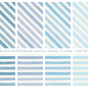 papier numérique à rayures aquarelle, fond aquarelle, clipart rayures aquarelle, aquarelle bleue, aquarelle imprimable, papier aquarelle
