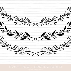 arquivo de corte svg de louro floral • eps e png também incluídos • clipart de coroa de louros • compatível com silhueta e cricut