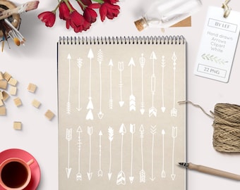 White Arrow Clip art (Set 1) Chalkboard. Hand drawn arrow clipart illustrations for logo graphic design, scrapbooking, cards and invitations