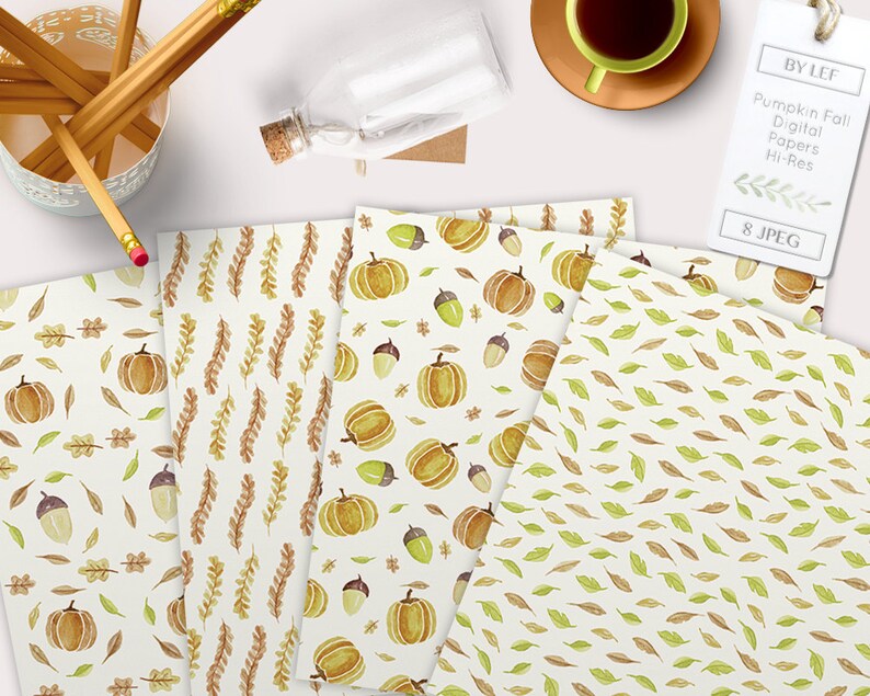 Fall Digital Paper Pack Watercolor. Scrapbooking Watercolour Autumn ...