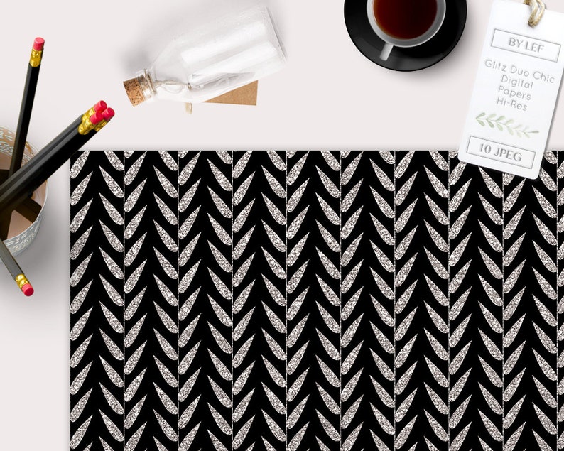 Download Silver Glitter Digital Paper Black and White Background ...