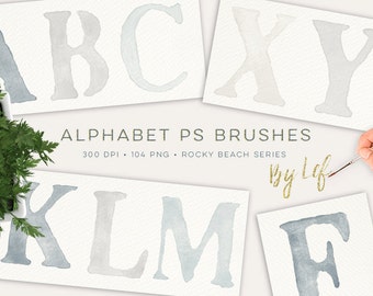 Watercolor Photoshop Brushes, Alphabet Photoshop Brushes, Letters PS Brushes, Watercolor Alphabet, Alphabet clipart, watercolor clipart,