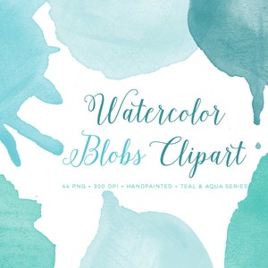 teal watercolor clipart, watercolor circle clipart, round watercolor clipart, watercolor logo clipart, watercolor blobs, watercolor circles
