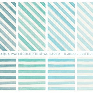 watercolor digital paper, striped background, teal digital paper, stripes patterns, digital scrapbooking, printable paper, watercolour,
