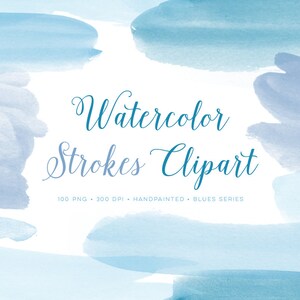 watercolor brush strokes clipart, blue watercolor clipart, logo clipart, paint clipart, watercolor graphics, brush clip art, painted clipart image 1