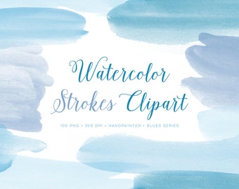 watercolor brush strokes clipart, blue watercolor clipart, logo clipart, paint clipart, watercolor graphics, brush clip art, painted clipart