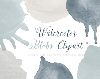 Watercolor Clipart Blobs Drips and Circles. Hand Painted Watercolour graphics clip art. High resolution PNG instant download images.