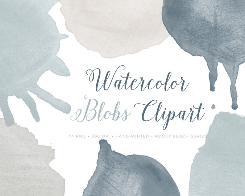 Watercolor Clipart Blobs Drips and Circles. Hand Painted Watercolour graphics clip art. High resolution PNG instant download images. image 1