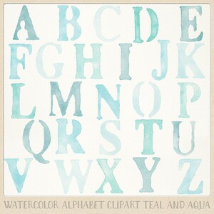 Watercolor alphabet clipart 104 pc mint teal aqua blue turquoise. hand painted clip art letters for design blogs cards printables wall art image 3