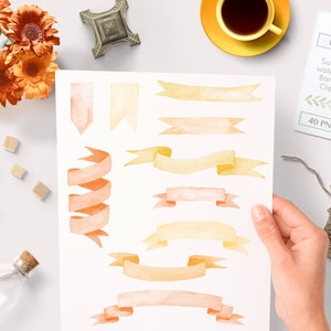 watercolor ribbon clipart, watercolor banner clipart, banner graphics, ribbon graphics, watercolor clipart orange, invitation clipart