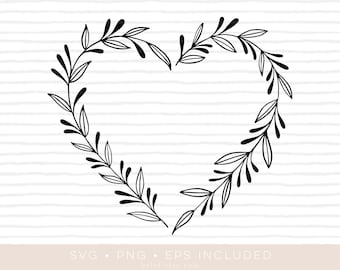 heart floral wreath svg cutfile 2 • eps and png also included • laurel wreath clipart • silhouette and cricut compatible