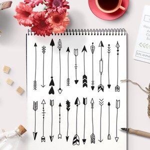 Vector and Photoshop Brushes Arrow Hand drawn Clipart Pack. Also includes PNG file graphics digital illustrations. EPS Ai and ABR included.
