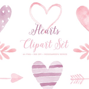 watercolor hearts, clipart hearts, valentine clipart, love clipart, pink heart clipart, heart graphics, love graphics, pink watercolor