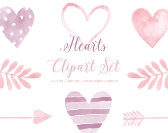 watercolor hearts, clipart hearts, valentine clipart, love clipart, pink heart clipart, heart graphics, love graphics, pink watercolor