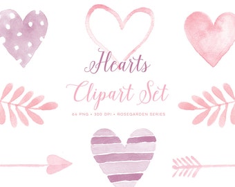 watercolor hearts, clipart hearts, valentine clipart, love clipart, pink heart clipart, heart graphics, love graphics, pink watercolor