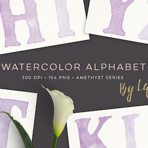 watercolor alphabet clipart, watercolour alphabet clip art, digital alphabet, letter clipart, purple letters clip art, scrapbooking letters image 1