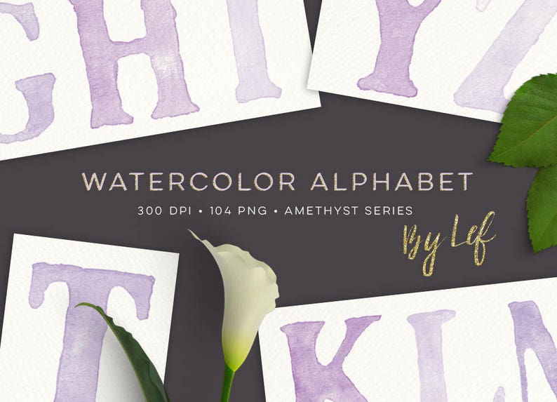watercolor alphabet clipart, watercolour alphabet clip art, digital alphabet, letter clipart, purple letters clip art, scrapbooking letters image 1