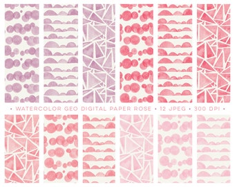 Digitala akvarellpappersbakgrunder, bakgrunder för scrapbooking, korttillverkning. Sömlösa mönstergrafik med geometriska bilder. Handmålade