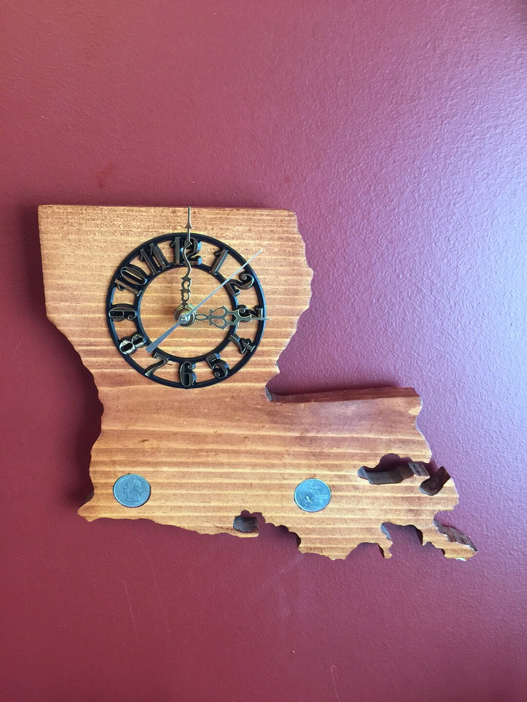 Louisiana State Quarter Clock. Handmade. Clocks Can Be Made of Pine
