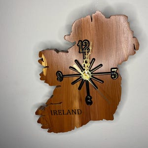 Handmade Ireland Wood Wall Clock, Laser Engraved Map. Customizable
