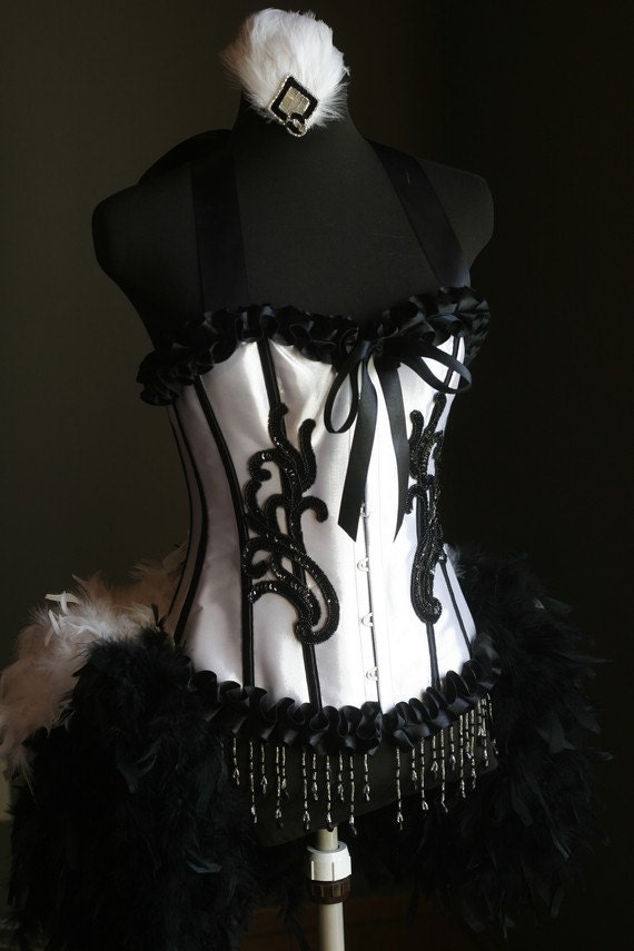 omdrejningspunkt tæppe nederdel FIFI Burlesque Costume Striped White Black Swan Feather Tuxedo | Etsy