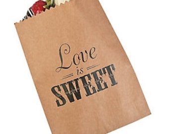 Love is Sweet treat bag, paper bag, wedding candy bar, valentine treat bag, wedding cake bag, wedding candy bag, candy bar, valentines day