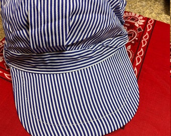 Train conductor hat and red bandana, train birthday dress up, train birthday photo prop,