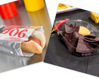 Concession Supplies - hot dog bag and nacho tray for movie night, carnival, circus party, sporting event, sports birthday, picnic