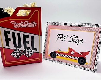 Race car party favor box, popcorn box, race car party decoration, fuel favor box, fuel up, pit stop