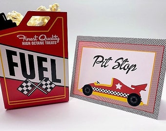 Race car party favor box, popcorn box, race car party decoration, fuel favor box, fuel up, pit stop