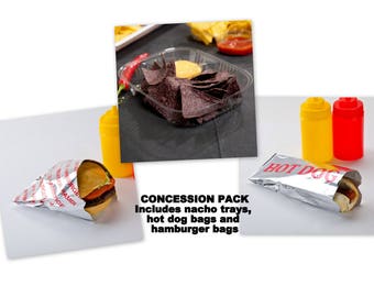 Concession Supplies - 25 each of Hot dog bag, nacho tray and hamburger bag, movie night, carnival, circus party, sports event, sports party